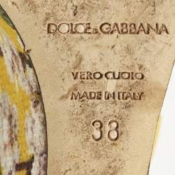 Pre Owned صندل دولتشي أند غابانا وتد قماش مطبوع بثلاثة ألوان بحزام مقاس 39.5