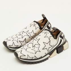 مملوكة مسبقًا Dolce & Gabbana Sorrento Size 41 White/Black Knit Fabric Star Slip On Sneakers