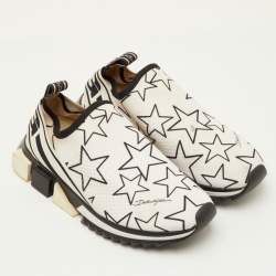 مملوكة مسبقًا Dolce & Gabbana Sorrento Size 41 White/Black Knit Fabric Star Slip On Sneakers