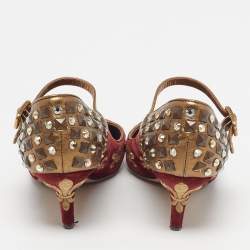 Pre Owned Dolce & Gabbana Lily Size 39 Red Brocade Velvet Leather Mary Jane Pumps