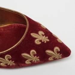 Pre Owned Dolce & Gabbana Lily Size 39 Red Brocade Velvet Leather Mary Jane Pumps