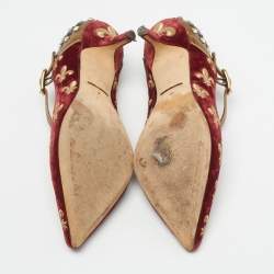 Pre Owned Dolce & Gabbana Lily Size 39 Red Brocade Velvet Leather Mary Jane Pumps