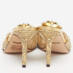 Pre Owned Dolce & Gabbana Keira Size 35 Gold Lace and Mesh Crystal Embellished Slide Sandals