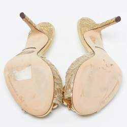 Pre Owned Dolce & Gabbana Keira Size 35 Gold Lace and Mesh Crystal Embellished Slide Sandals