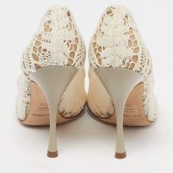 Pre Owned حذاء كعب عالي دولتشي أند غابانا دانتيل وجلد أبيض/رمادي مقدمة مفتوحة مقاس 38.5