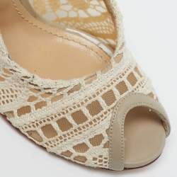 Pre Owned حذاء كعب عالي دولتشي أند غابانا دانتيل وجلد أبيض/رمادي مقدمة مفتوحة مقاس 38.5