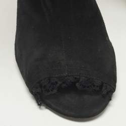 Pre Owned Dolce and Gabbana Size 36.5 Black Suede Charm Tie Around Peep Toe Ankle Boots 