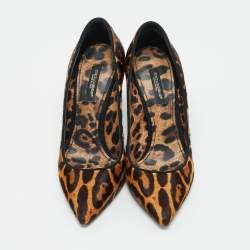 Pre Owned حذاء كعب عالي دولتشي أند غابانا دنيم بنقشة الفهد الأرجواني مقدمة مفتوحة نعل سميك مقاس 36.5