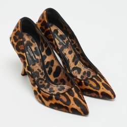 Pre Owned حذاء كعب عالي دولتشي أند غابانا دنيم بنقشة الفهد الأرجواني مقدمة مفتوحة نعل سميك مقاس 36.5