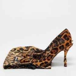 Pre Owned حذاء كعب عالي دولتشي أند غابانا دنيم بنقشة الفهد الأرجواني مقدمة مفتوحة نعل سميك مقاس 36.5