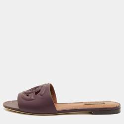 مملوكة مسبقًا Dolce & Gabbana DG Logo Size 38 Burgundy Leather Flat Slide Sandals