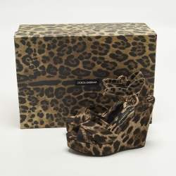 مملوكة مسبقًا Dolce & Gabbana Size 36 Brown Leopard Print Canvas Leather Wedge Sandals