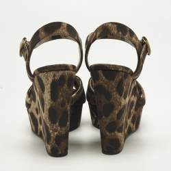 مملوكة مسبقًا Dolce & Gabbana Size 36 Brown Leopard Print Canvas Leather Wedge Sandals