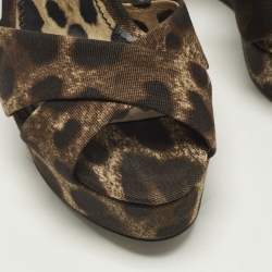 مملوكة مسبقًا Dolce & Gabbana Size 36 Brown Leopard Print Canvas Leather Wedge Sandals
