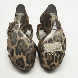مملوكة مسبقًا Dolce & Gabbana Size 36 Brown Leopard Print Canvas Leather Wedge Sandals
