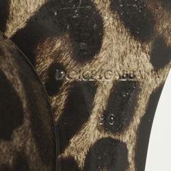 مملوكة مسبقًا Dolce & Gabbana Size 36 Brown Leopard Print Canvas Leather Wedge Sandals