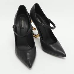 مملوكة مسبقًا حذاء كعب عالي دولتشي أند غابانا ماري جين جلد أسود كعب باروك مقاس 41