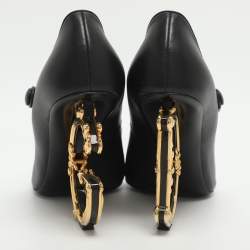 مملوكة مسبقًا حذاء كعب عالي دولتشي أند غابانا ماري جين جلد أسود كعب باروك مقاس 41