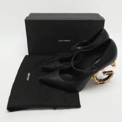 مملوكة مسبقًا حذاء كعب عالي دولتشي أند غابانا ماري جين جلد أسود ك عب باروك مقاس 41