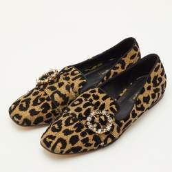 مملوكة مسبقًا Dolce & Gabbana Size 39.5 Brown/Black Leopard Print Metallic Lurex Fabric Smoking Slippers