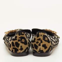مملوكة مسبقًا Dolce & Gabbana Size 39.5 Brown/Black Leopard Print Metallic Lurex Fabric Smoking Slippers