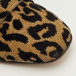 مملوكة مسبقًا Dolce & Gabbana Size 39.5 Brown/Black Leopard Print Metallic Lurex Fabric Smoking Slippers