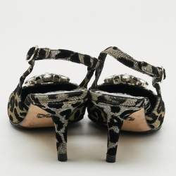 Pre Owned Dolce & Gabbana Bellucci Size 39 Black/Silver Lurex Fabric Crystal Embellished Slingback Pumps