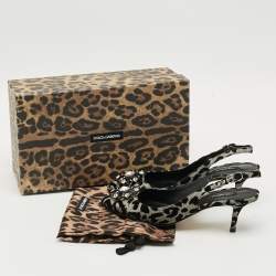 Pre Owned Dolce & Gabbana Bellucci Size 39 Black/Silver Lurex Fabric Crystal Embellished Slingback Pumps