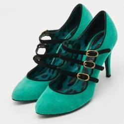 مملوكة مسبقًا Dolce & Gabbana Size 36 Green/Black Suede Mary Jane Pumps
