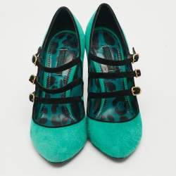 مملوكة مسبقًا Dolce & Gabbana Size 36 Green/Black Suede Mary Jane Pumps
