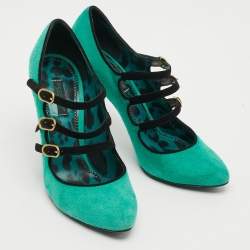 مملوكة مسبقًا Dolce & Gabbana Size 36 Green/Black Suede Mary Jane Pumps