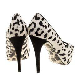 Dolce & Gabbana White Leopard Print Calfhair Peep Toe Platform Pumps Size 35.5