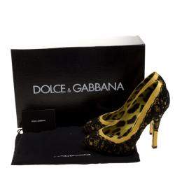 Dolce & Gabbana Yellow/Black Satin and Lace Pumps Size 36