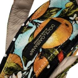 مملوكة مسبقًا Dolce & Gabbana Multicolor Printed Brocade Peep Toe Ankle Wrap Wedge Sandals Size 39.5