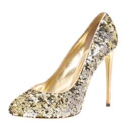 مملوكة مسبقًا Dolce & Gabbana Metallic Two Tone Sequins Pumps Size 39
