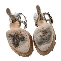 Pre Owned صندل دولتشي أند غابانا رافية بيج وجلد ثعبان بسيور متعاكسة نعل سميك مقاس 36