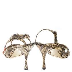 Dolce & Gabbana Beige Python Crystal Embellished Slingback Sandals Size 37