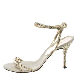 Dolce & Gabbana Cream Python Leather Ankle Strap Sandals Size 37.5