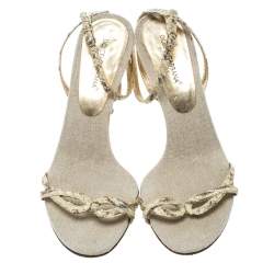 Dolce & Gabbana Cream Python Leather Ankle Strap Sandals Size 37.5