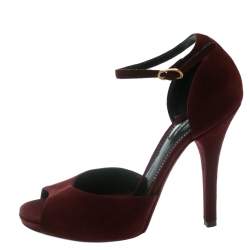 Pre Owned Dolce & Gabbana Red Suede Keira Ankle Strap Peep Toe Sandals Size 39