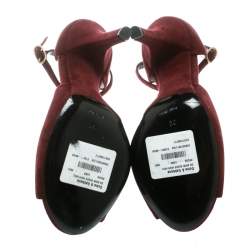 Pre Owned Dolce & Gabbana Red Suede Keira Ankle Strap Peep Toe Sandals Size 39