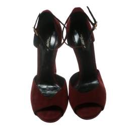 Pre Owned Dolce & Gabbana Red Suede Keira Ankle Strap Peep Toe Sandals Size 39