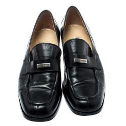 Pre Owned Dolce & Gabbana Black Leather Vintage Loafers Size 37.5