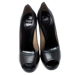 Dolce & Gabbana Brown Leather Peep Toe Pumps Size 40