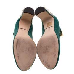 Pre Owned Dolce & Gabbana Green Suede Crystal Embellished Mary Jane Pumps Size 36