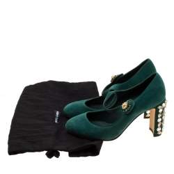 Pre Owned Dolce & Gabbana Green Suede Crystal Embellished Mary Jane Pumps Size 36