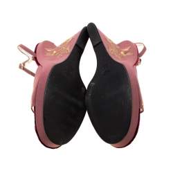 Pre Owned Dolce & Gabbana Pink And Metallic Gold Embroidered Fabric Wedge Platform Sandals Size 37