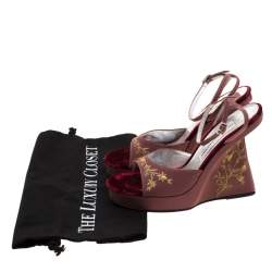 Pre Owned Dolce & Gabbana Pink And Metallic Gold Embroidered Fabric Wedge Platform Sandals Size 37