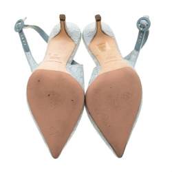 مملوكة مسبقًا Dolce & Gabbana Light Grey Brocade Fabric Slingback Sandals 38