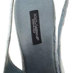 مملوكة مسبقًا Dolce & Gabbana Light Grey Brocade Fabric Slingback Sandals 38